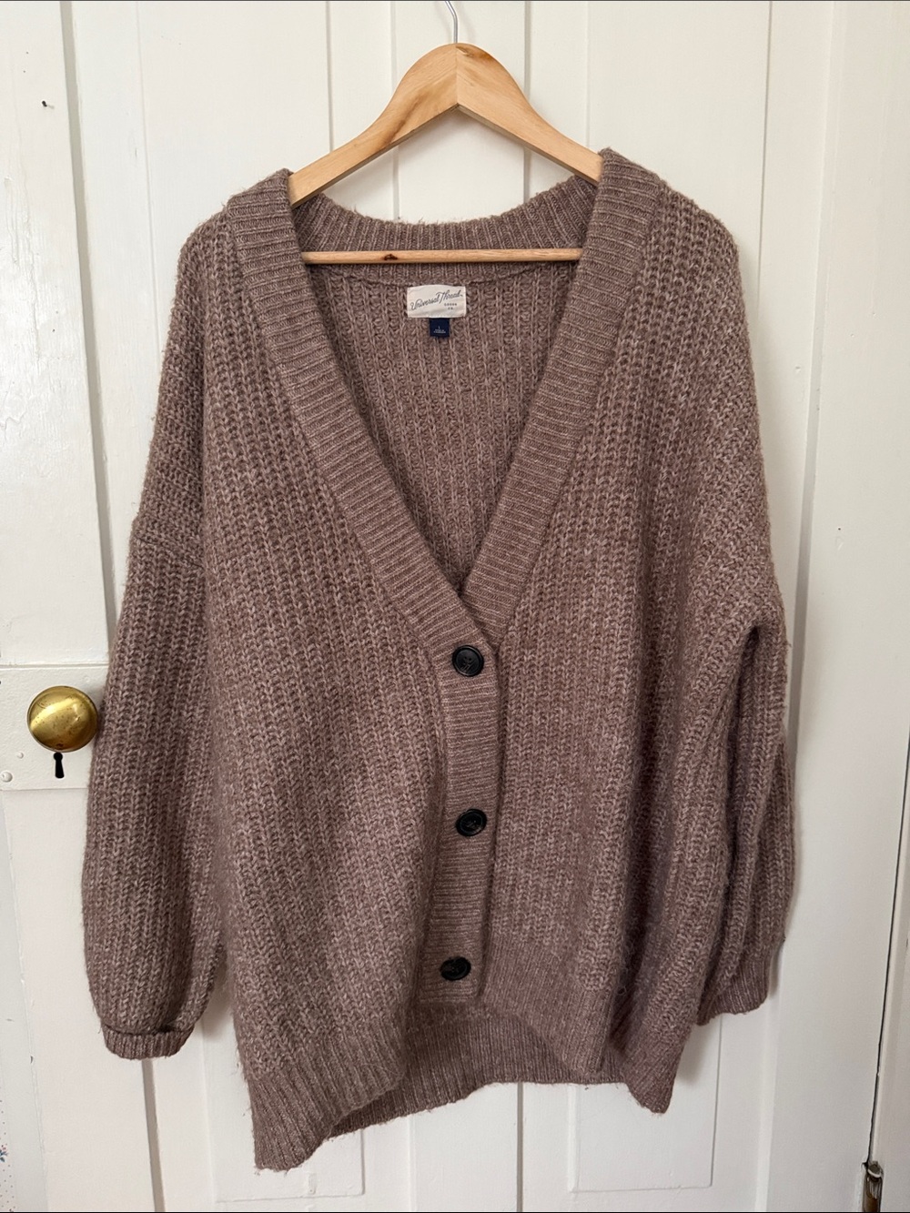 Universal Thread Taupe Brown Oversized V‑Neck Button Cardigan